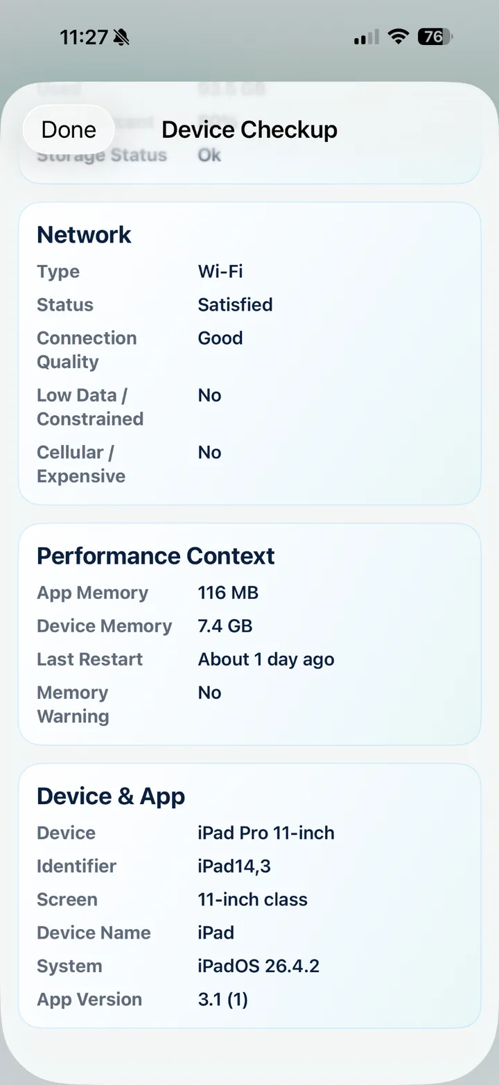 Device Checkup details