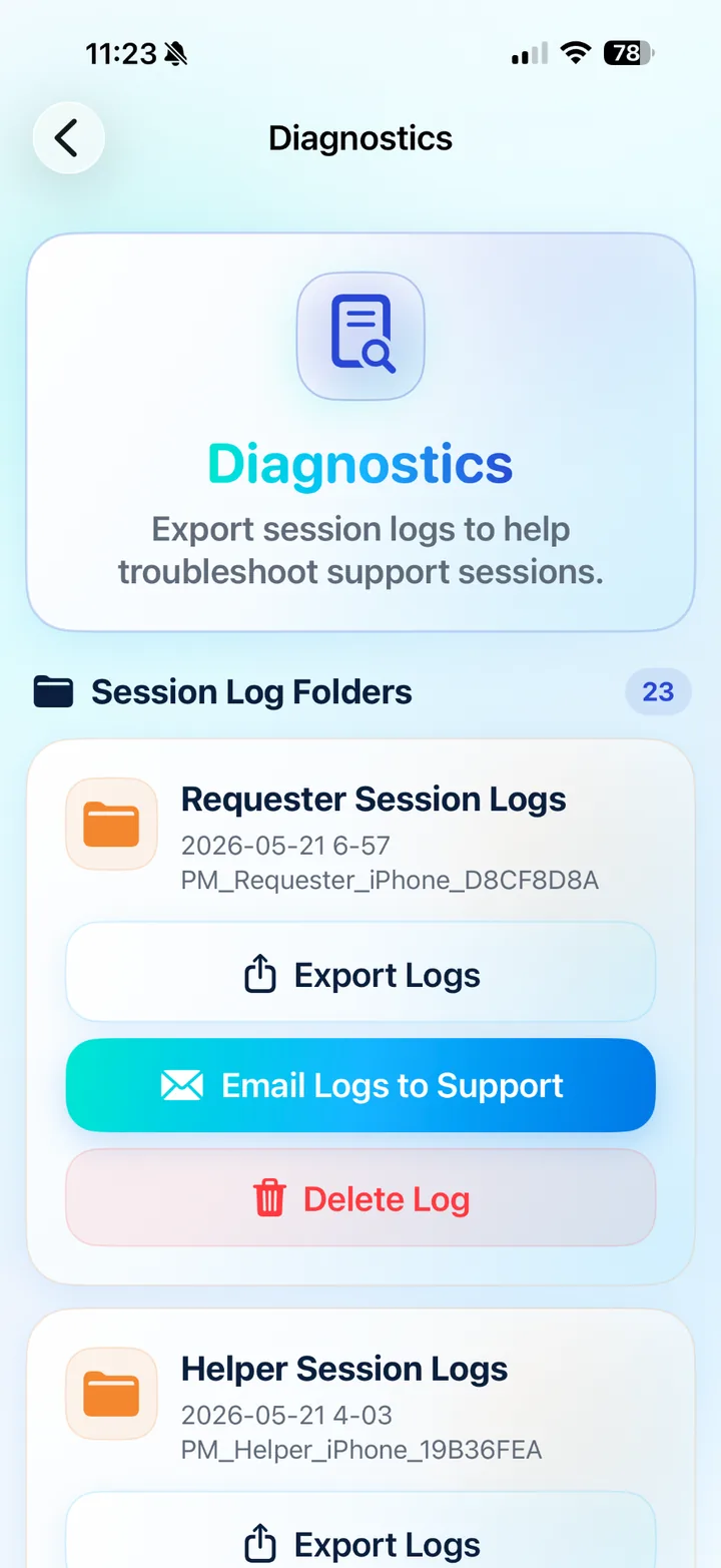Diagnostics screen