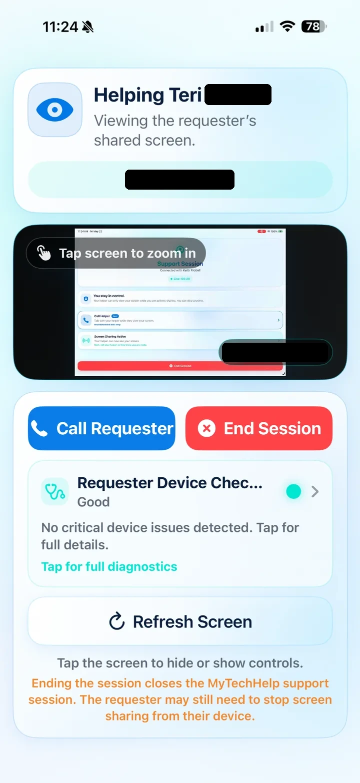Helper shared screen view