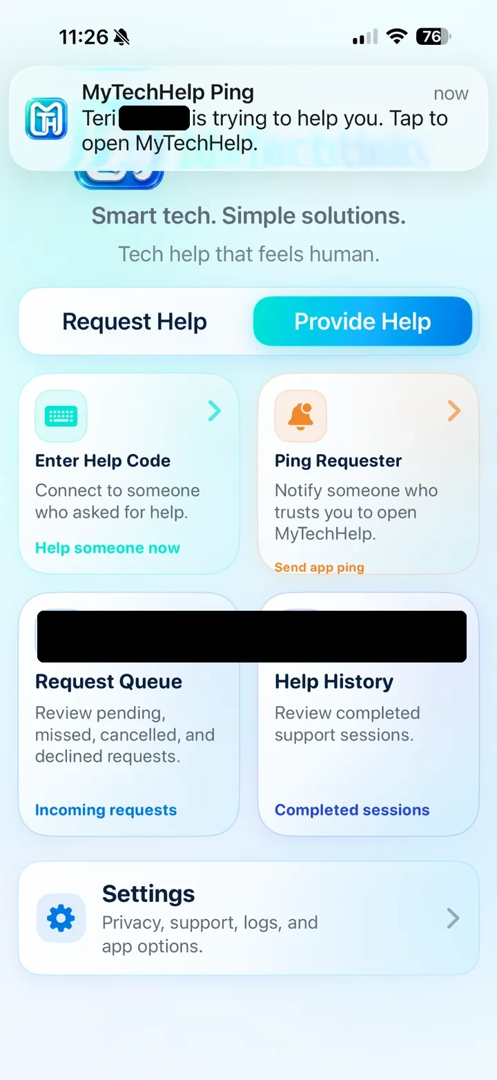 MyTechHelp Ping notification