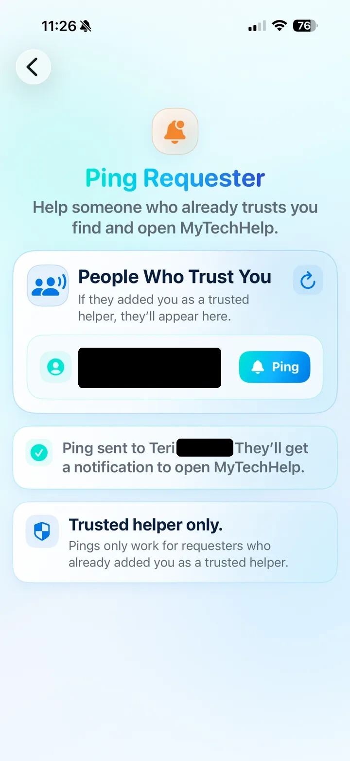 Ping sent confirmation