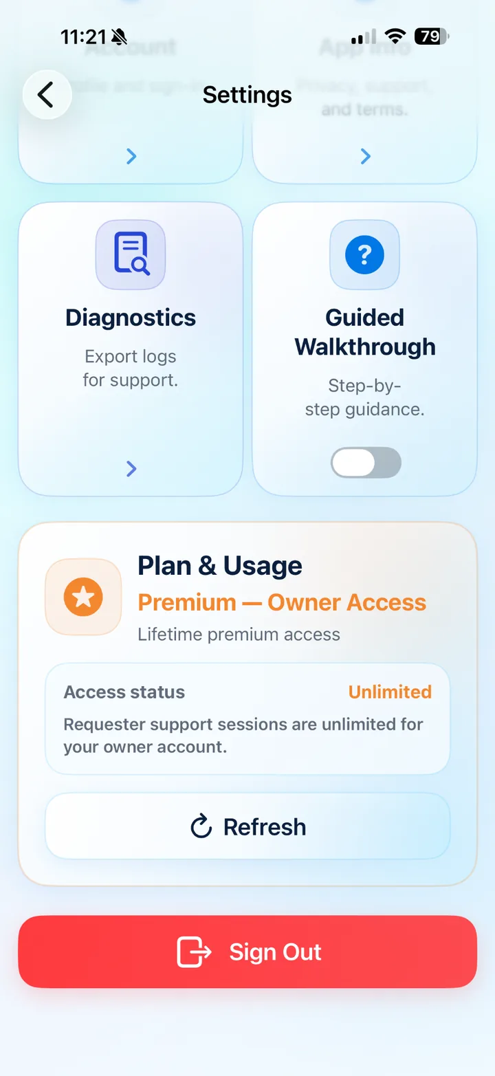 Plan and Usage card