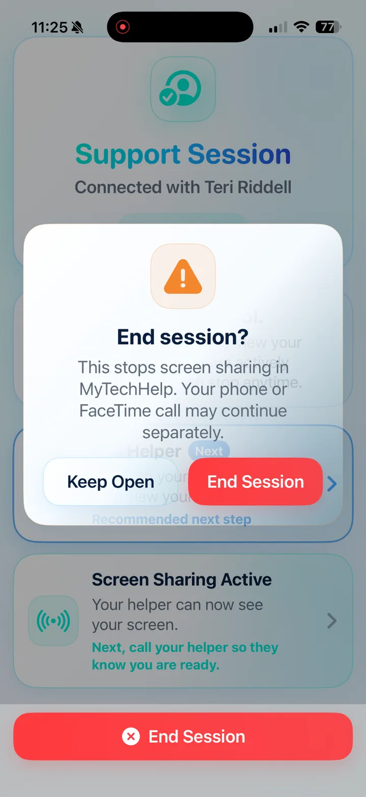 End Session confirmation