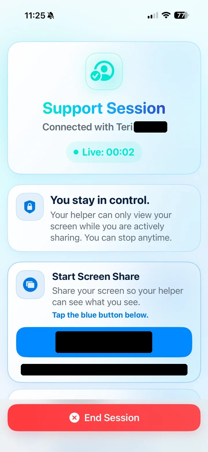 Requester session start screen share