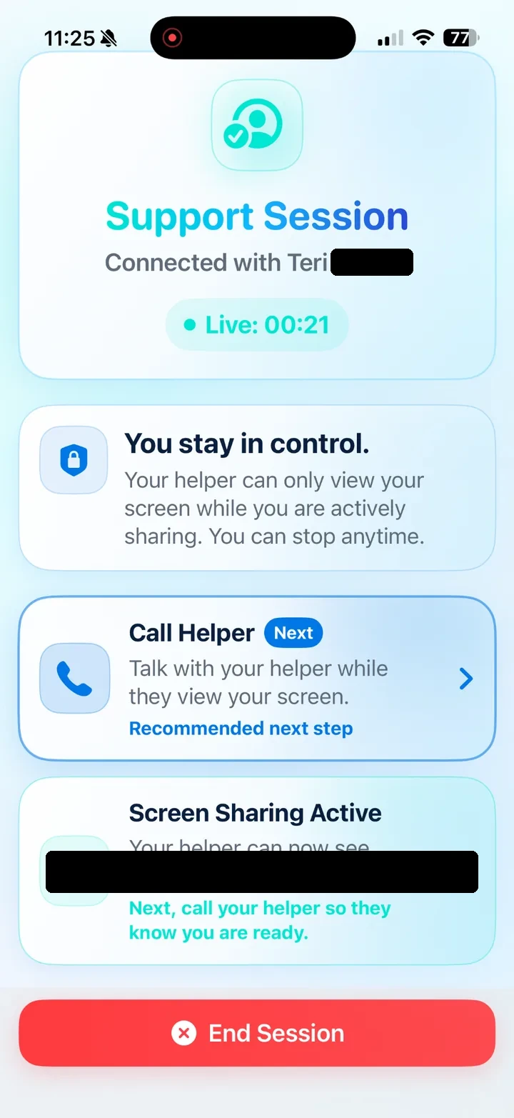 Requester screen sharing active