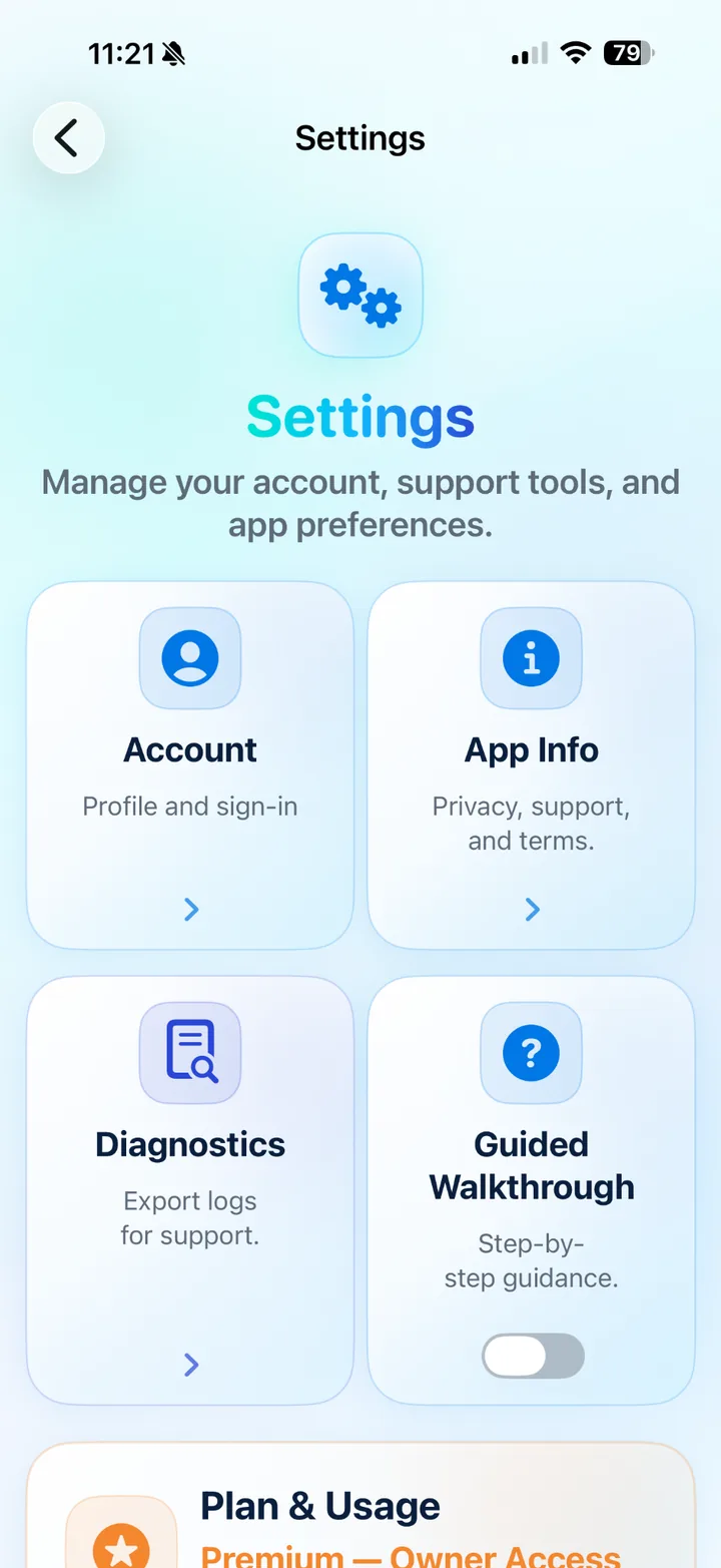 Settings overview