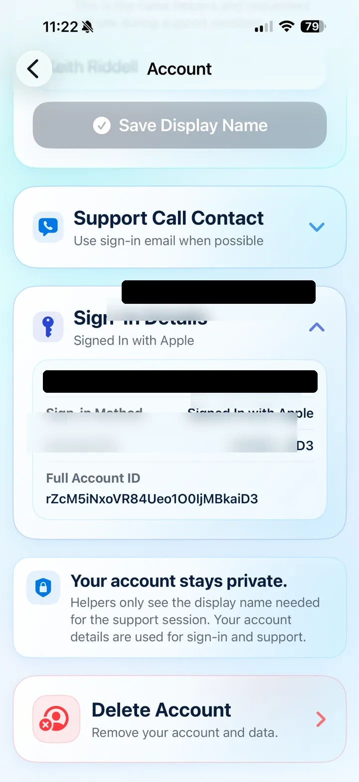 Sign-In Details screen