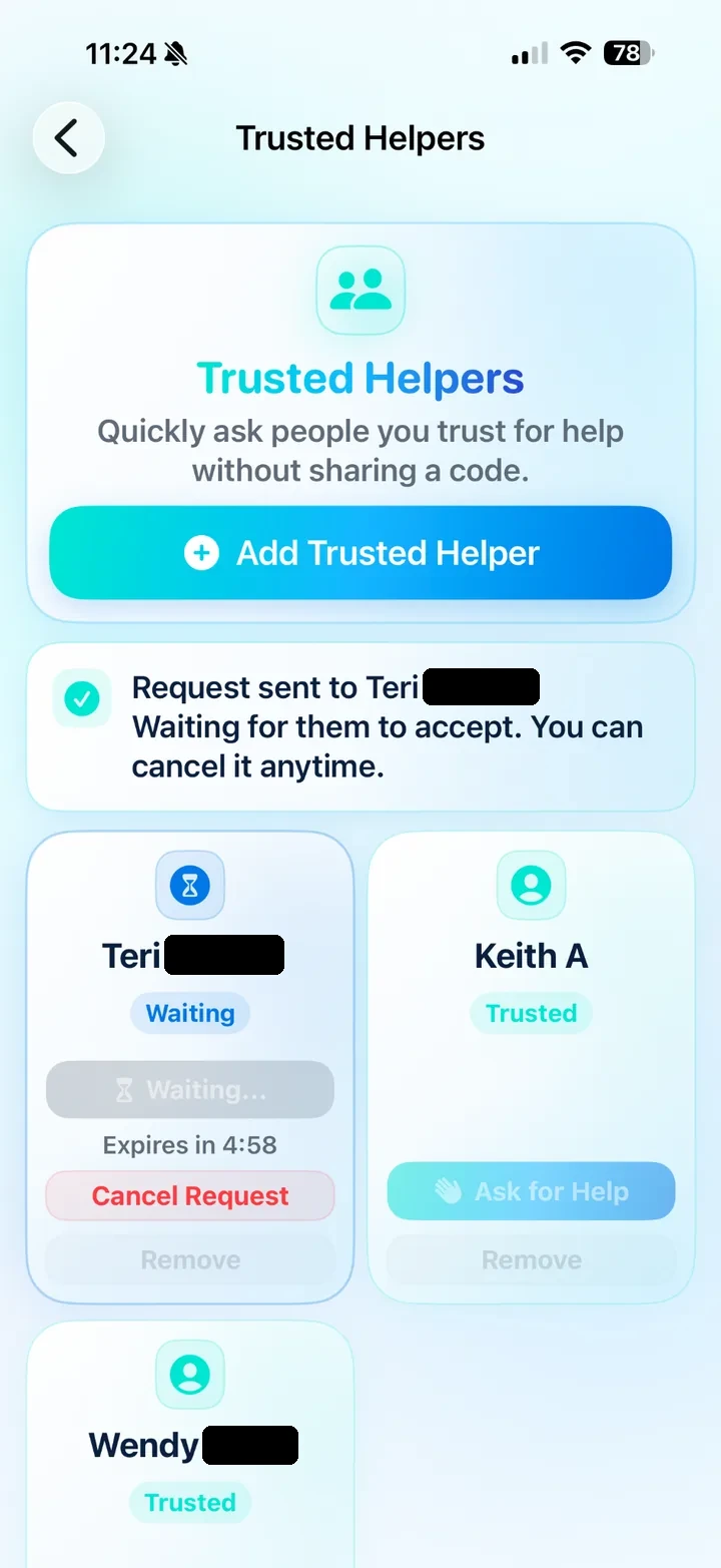 Trusted helper request waiting